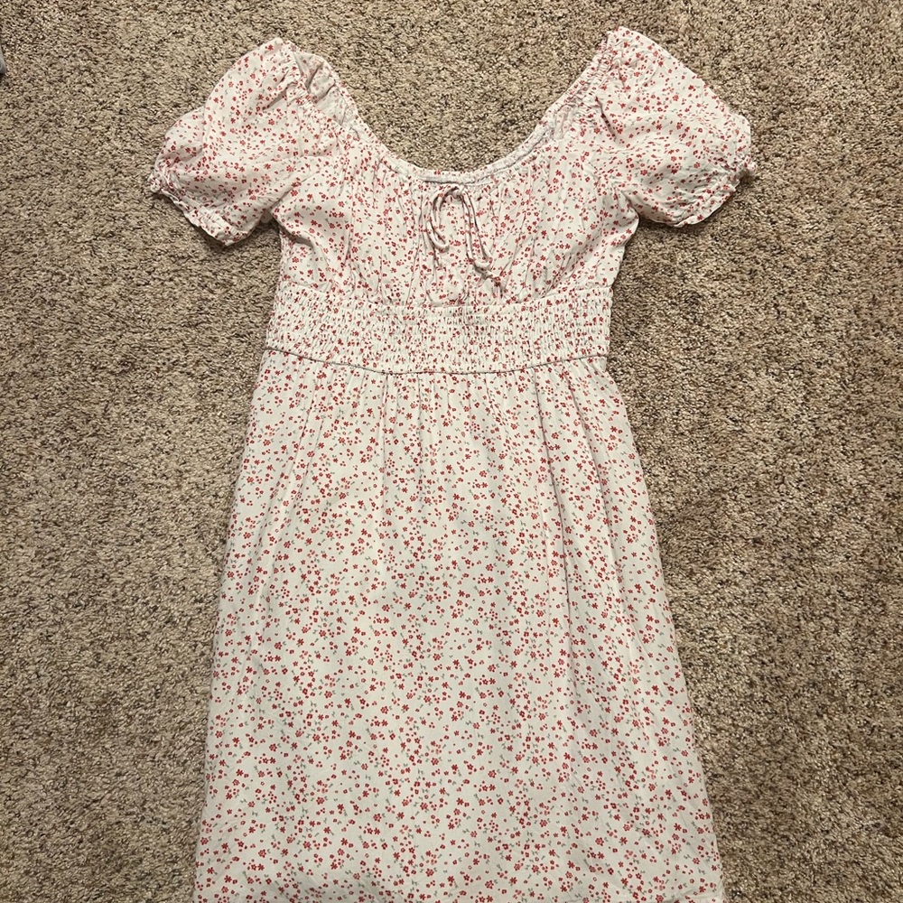 Hollister White Midi Dress with Red Floral Print